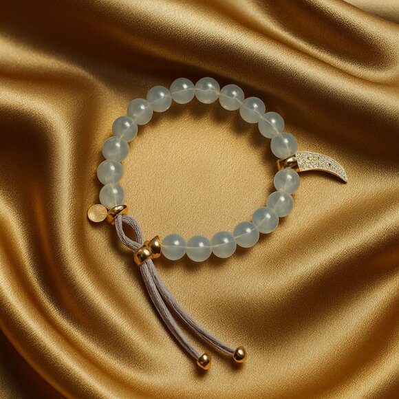 Express Adjustable Gray Bead Bracelet w/ Gold Charm – Modern Minimalist Jewelry - Picture 1 of 9